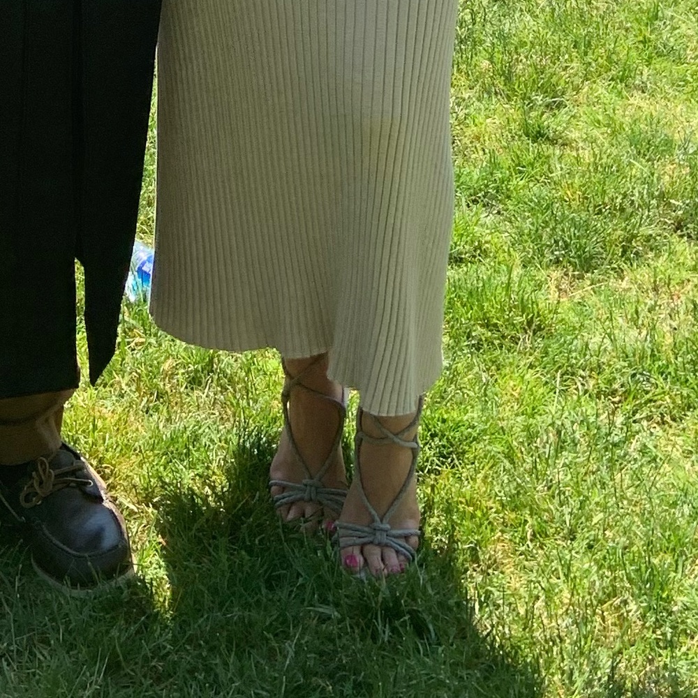 Lulus grey suede rope tie sandals size 7.5